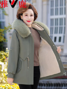 Yaloo Mom Winter Jacket 2025 New Style Womens Mid-Aged And Elderly Cotton Coat with Fleece Inner Fashionable Loose Fit with Hood