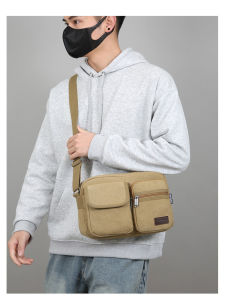 New Mens Large Capacity Canvas Shoulder Bag Casual Travel Crossbody Bag Durable Tool Bag Multi-Layer Single Strap Backpack