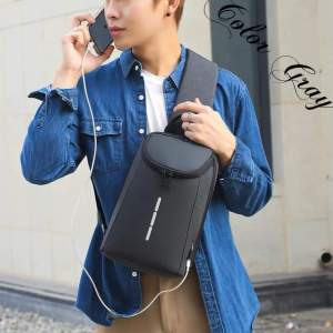 Mens fashion bagchest /cross bag Double Compartment With USB Wire Double Compartment SIZE: 12inch x 5.3inch x 5inch