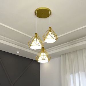 【LAZ flagship 】 HX【 High quality 】Nordic modern dining chandelier gold led chandelier Restaurant lamps three head ceiling dining hanging lighting Modern simple creative CD 【mix and match wind】 3 head Nordic wind diamond shape 【send 5W 4000K light source】
