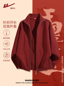 เสื้อสเวตเตอร์คาร์ดิแกนสีแดงหนาสำหรับผู้ชาย ฤดูหนาว 2026 ปีม้า แฟชั่นสตรีท ลำลอง ปกติ แขนยาว ปกติ โพลีเอสเตอร์