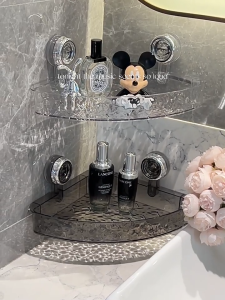 UUOY Acrylic Bathroom Storage Rack Wall Hanging Punch-free Toilet Corner Storage Organize with Suction Cup and Hook