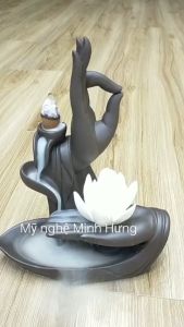 Thác khói xông trầm gốm sứ cao cấp phật thủ đài hoa trắng độc đáo