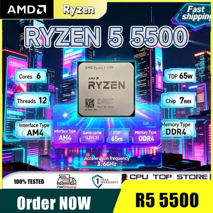 AMD | AMD Ryzen 5 5500 6-Core 12-Thread 4.4GHz AM4 Desktop CPU with Radeon Graphics Gaming Tray - No Package
