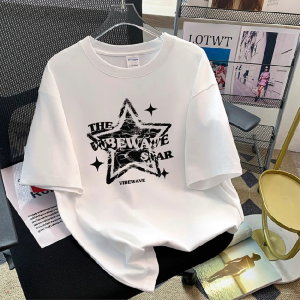 T-Shirt Wanita Lengan Pendek Motif Huruf Segi Lima - Katun Tipis Bernapas Premium Desain Streetwear Korea Oversize Slim Fit Tren Musim Panas 2025 Baju Santai Eksklusif Gaya High Street Lingkar Leher Bulat Nyaman Ukuran Besar Tops Free Ongkir