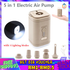 【Malaysia Spot Sale】Electric Air Pump 5 in 1 Wireless Rechargeable Air Compressor Inflator Type-C Interface Multiple Function Three Lighting Modes Portable Deflator Pumps Outdoor Activities
