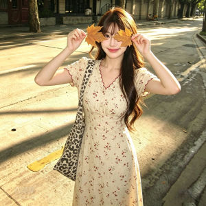 French Style Floral Dress Petite Waist Slimming