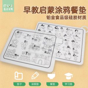 Doodle Painting Mat Reusable Silicone Canvas Childrens Early Education Intelligence Meal Mat Creative Hand-drawn Illustration