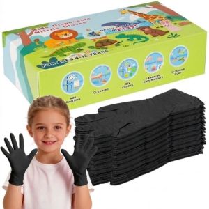 Kids Black Nitrile Disposable Gloves for 4-12Years 3.5mil Latex Free Child Safety Work Gloves for Gardening Painting Playing DIY
