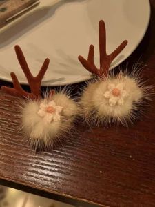 Super Fairy Mink Hair Antlers Barrettes Girls Headdress Cute Hairpin Christmas Accessories Clip Young Adult Bar Party Photo