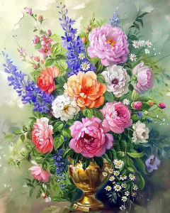 KAYOU | Acrylic Painting By Numbers Kit DIY Peony Flowers Artwork Canvas Art Hand Painting Home Personality Gift Decoration