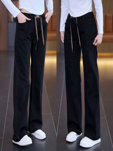 High Waist Fleece Lined Straight Leg Jeans Womens Winter 2025 New Floor Length Elastic Waist Slim Wide Leg Jeans Ladies