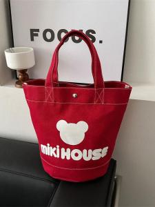 Large Capacity Canvas Bucket Bag Printed Cartoon Letters Handheld Water Bucket Bag Office Workers Backpack Japanese Style New Model