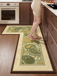 Green Kitchen Floor Mat Diatom Mud Water Absorbent Oil Absorbent L-Shaped Corner Kitchen Mat Anti-Slip Dirt Resistant