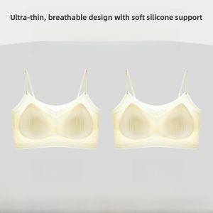 miiow | MiiOW Summer Thin Strap Ice Silk Seamless Vest Style Bra Womens Large Chest Appears Small New 2025 Backless Underwear