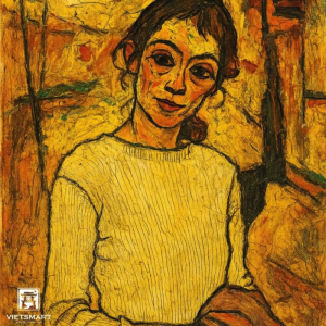 Tranh Nghệ thuật "Người Phụ Nữ Mặc Áo Len Trắng" VIETSMART ART - Acrylic 60 x 70cm