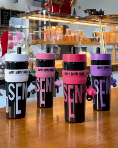 900ML Tumbler Hot And Cold With Rope Large Capacity Straw Cup Outdoor Portable Big Plastic Cup