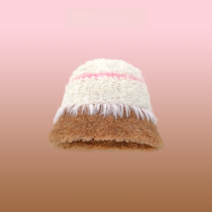 K-style Rabbit Fur Knitted Fisherman Hat Womens Autumn and Winter Color Matching Stuffed Warm All-Matching Face-Looking Small Ear Protection Beanie Hat Tide