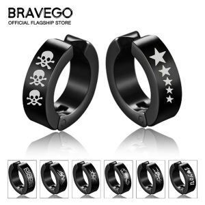 Bravego 1 Pair Men Fashion Black Titanium Steel Hoop Earring Clip Non Piercing Clip On Earrings