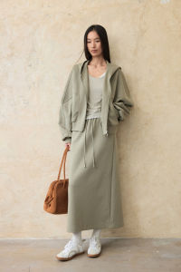 epoque de rueen | Cotton High-Grammage Hoodie Jacket & Skirt Outfit For Fall