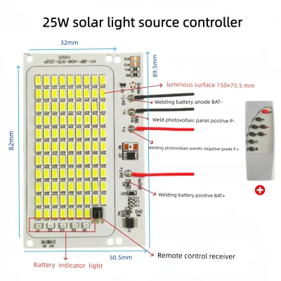 Bảng nguồn đèn năng lượng mặt trời 32V chip đèn led 5730 công suất 25W‑200W kèm điều khiển từ xa tấm phụ kiện đèn flood năng lượng mặt trời thay thế có dây dài 10cm