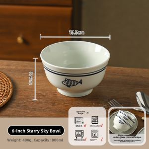SHELI | Ceramic Rice Bowl Set with Underglaze Color Bowls and Plates
