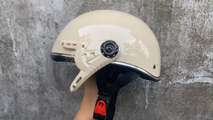 [ MÀU KEM ] Mũ bảo hiểm nửa đầu có kính RZX an toàn thời trang nhiều màu cá tính Freesize (vòng đầu 52-60cm)
