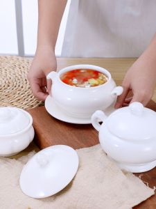 Commercial Ceramic Soup Bowl Water Separation Cover Sweetened Water Level Bowl for Cooking And Restaurant Use