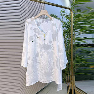 plus Size V-Neck Long Sleeve Slim Fit Shirt for plus Size Women Casual Korean Style Cotton Polyester Blend Summer Top