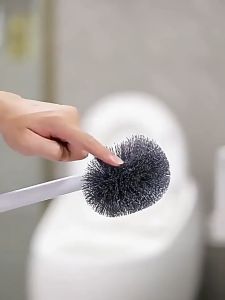 Toilet Brush Plastic Handle Curved Bristle Under Rim Cleaning Long Handle Wall Mounted Deep Cleaning No Dead Corners Bathroom Brush Holder Set for Household WC Maintenance