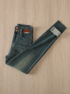 Retro High Waist Slim Fit Jeans Womens Autumn New Style Double Buckle Elastic Slimming Pencil Pants Comfortable Breathable