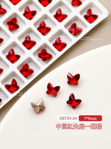 New Year Red Butterfly Heart Nail Art Drill Flashing Sharp Bottom Diamond Decoration Beauty Nail Drill Jewelry Enni Po