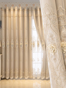 Princess Style Bedroom Curtains Full Sun Blocking Heat Insulation Double Layer with Lace Free Curtain Head Included