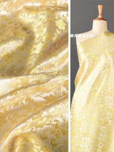 ผ้าซาตินปักลายมังกรสีทอง DIY สำหรับเสื้อกั๊ก ชุดฮันฟู หมอน ผ้าสำหรับงานฝีมือ ผ้าสำหรับตกแต่งบ้าน ผ้าปักลายมังกร