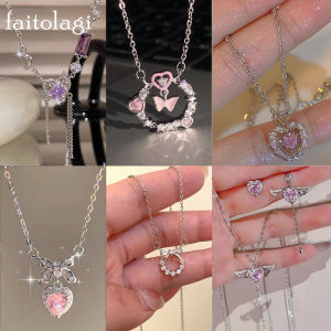 20 โช้คเกอร์สร้อยคอคริสตัลหัวใจแวววาวสร้อยคอแบบกระดูกไหปลาร้าสีชมพูน่ารักวินเทจของเด็กผู้หญิงเครื่องปร