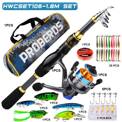 PROBEROS 1.5m-2.4m Fishing Rod and Reel Combo Kit Spinning Fishing Reel and Spinning Rods Fishing Line Lure Bag Hooks Full Set