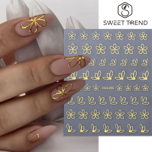 3pcs Bronzing Flower Nail Stickers Gold Silver Hollow Petals Line Simple Design Self Adhesive Nail Decals Elegant Manicure Decor