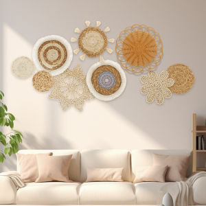 9Pcs Bohemia Wall Hanging Decor Wall Basket Boho Home Decoration Handmade Natural Wall Art for Bedroom Living Room Ornament
