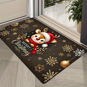 VIKAMA Christmas Theme Cartoon Moose Entry Mat Entrance Decoration Non Slip Foot Mat Holiday Atmosphere Decoration