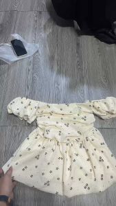 áo nữ trễ vai hoa nhí có ảnh video thật-áo croptop tay bồng tiểu thư Hn69