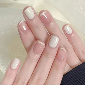 Pure Color Milk White Transparent French Style Wearable Nails Short Simple Versatile Short Nail Art Stickers Full Size False Nails
