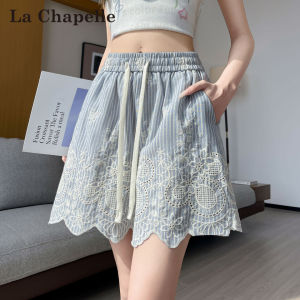 La Chapelle | Striped Embroidery Lace A-Line Shorts