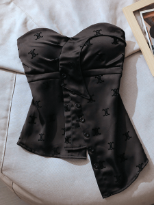 Black Camisole Vest with Bra Womens Summer Outwear New Arrival off-Shoulder Beauty Back Satin Asymmetrical Tube Top