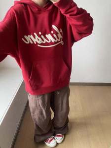 เสื้อสเวตเตอร์มีฮู้ดผ้าขนแกะหนาพิมพ์ลายตัวอักษรสไตล์ย้อนยุคแบบอเมริกันสำหรับผู้หญิง ทรงหลวม แขนยาว ปกติ ฤดูใบไม้ผลิ 2025