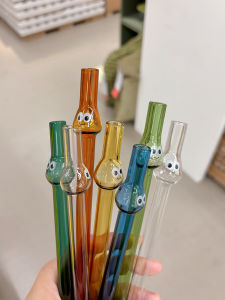 Thickened High-Temperature Resistant Glass Straw 0.8mm Black Bear Stone Tiger Cute Explosive Proof Straw Milk Tea Juice Thick Straight Tube