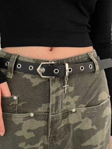 American Retro Belt Female Ins Style K-style All-Matching Casual Simplicity Black Fancy with Cargo Pants with Fashion