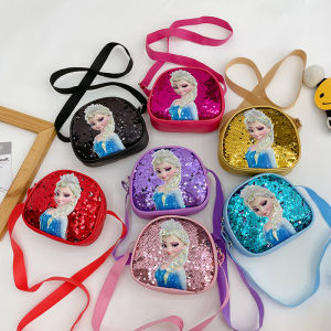 Princess Elsa Sparkling Crossbody Bag for Girls Kindergarten Kids Age 2-5 Cartoon Anime Medium Size Casual Daily Bag