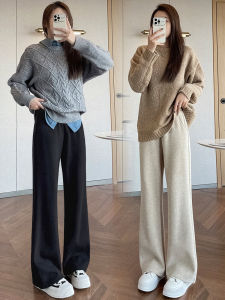 กางเกงขายาวทรงหลวมเอวสูงผ้าถักสำหรับผู้หญิง ฤดูใบไม้ร่วง/ฤดูหนาว กางเกงขายาวทรงหลวมสำหรับผู้หญิง ทรงหลวม สไตล์ใหม่