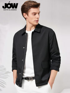JOW Mens Casual Loose Fit Jacket Autumn Spring Turn-down Collar Workwear Style Polyester Fiber Long Sleeve Zipper Closure