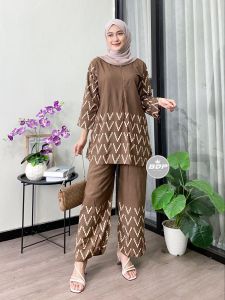 Setelan Tunik Wanita Terbaru Arumi Long Tunik Rayon Celana Cringkle Busui Freindly